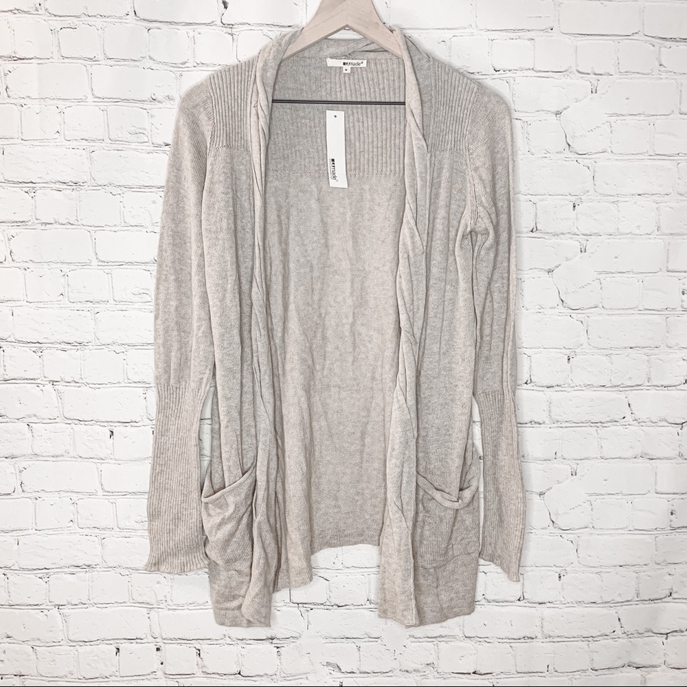 Revolve LAmade Twist Front Cardigan Dark Oatmeal Heather Size Medium NWT - Picture 3 of 8